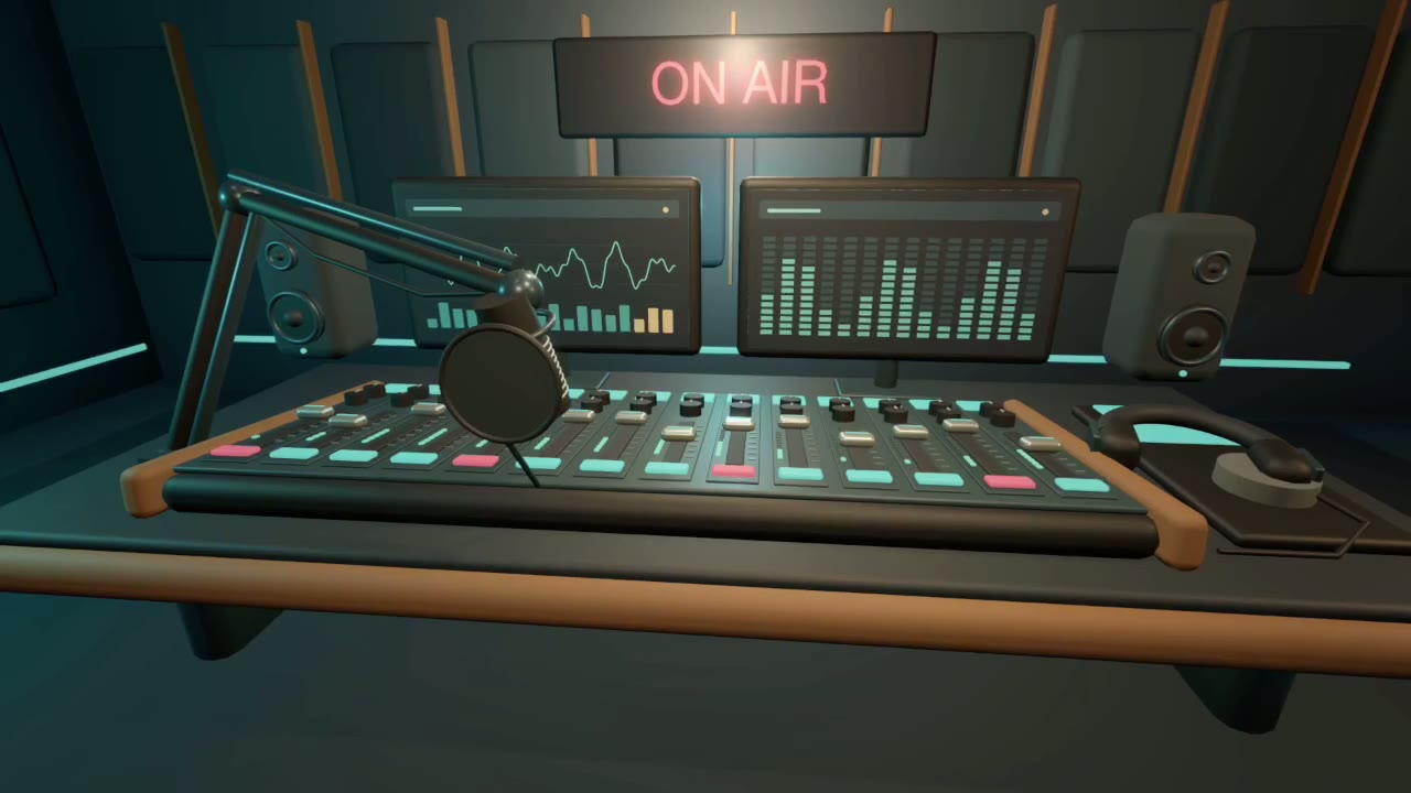 Broadcast studio console and playout screens